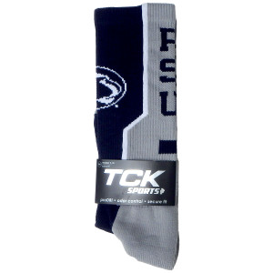 navy and gray socks with Athletic Logo and vertical PSU